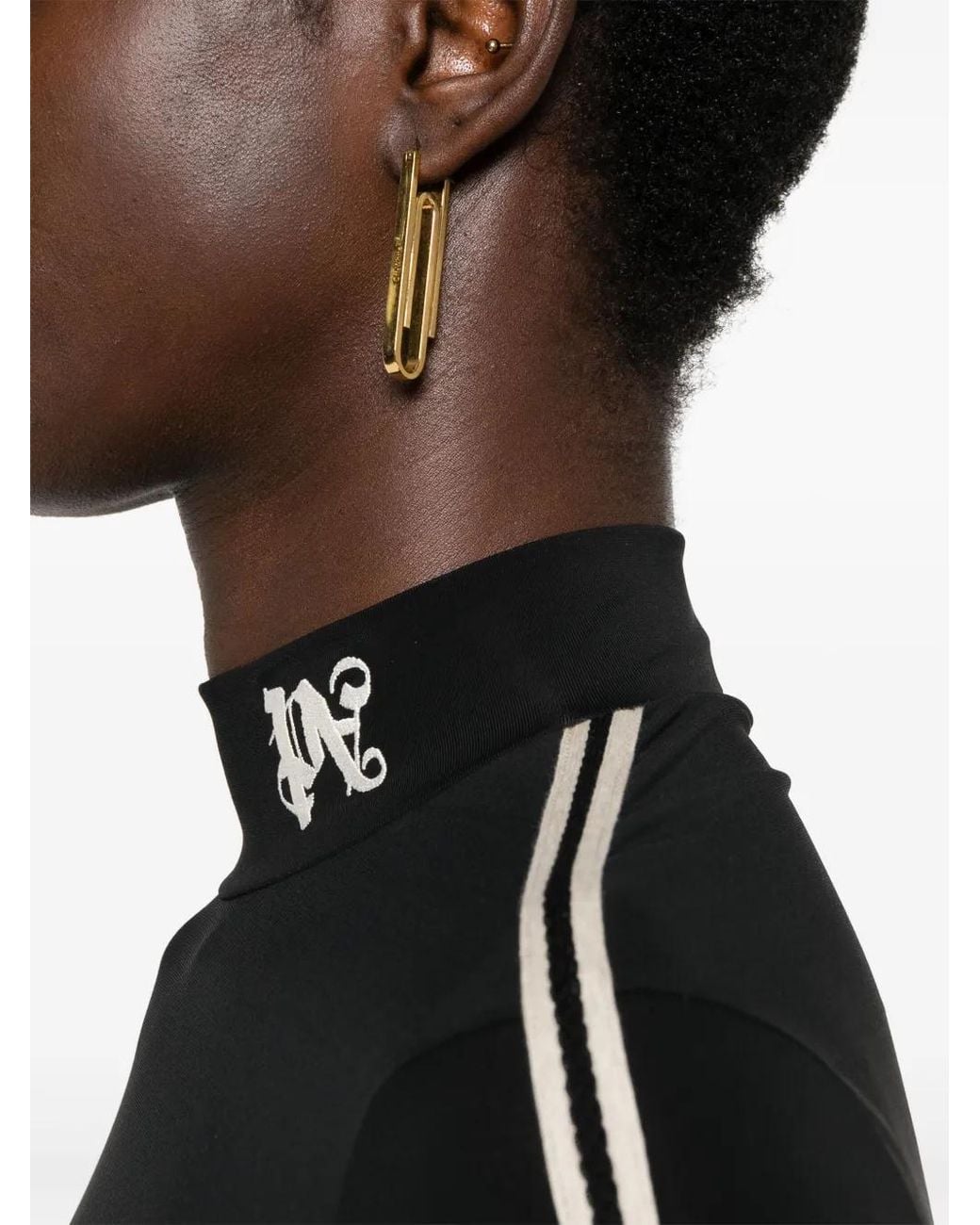 Palm Angels Black Embroidered-Logo Cropped Top