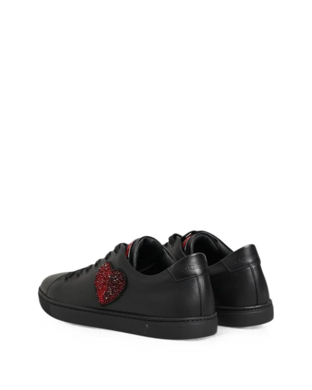 Dolce & Gabbana Black Crystal-Heart Leather Sneakers