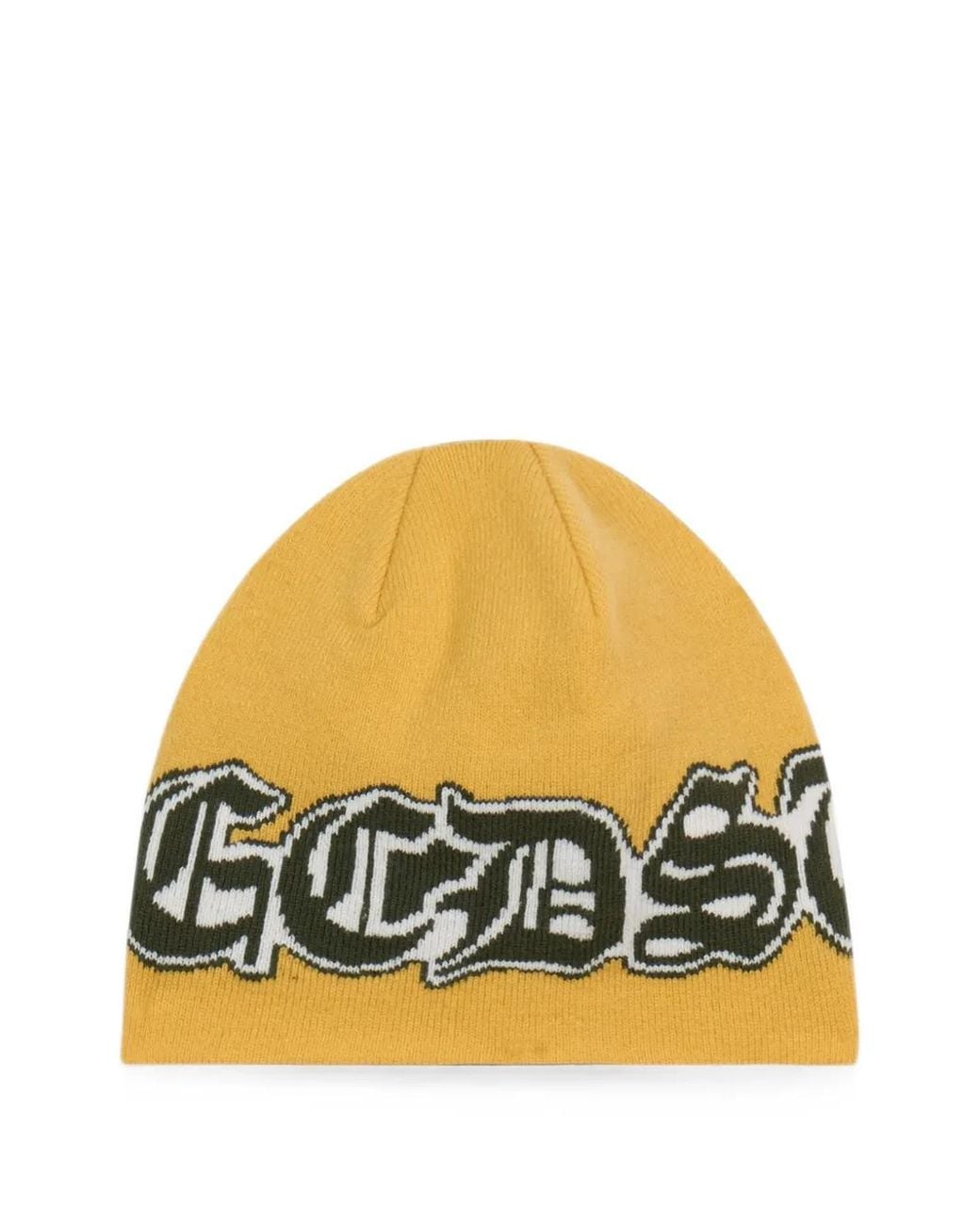 Gcds Yellow Gothic Logo-Intarsia Beanie Hat