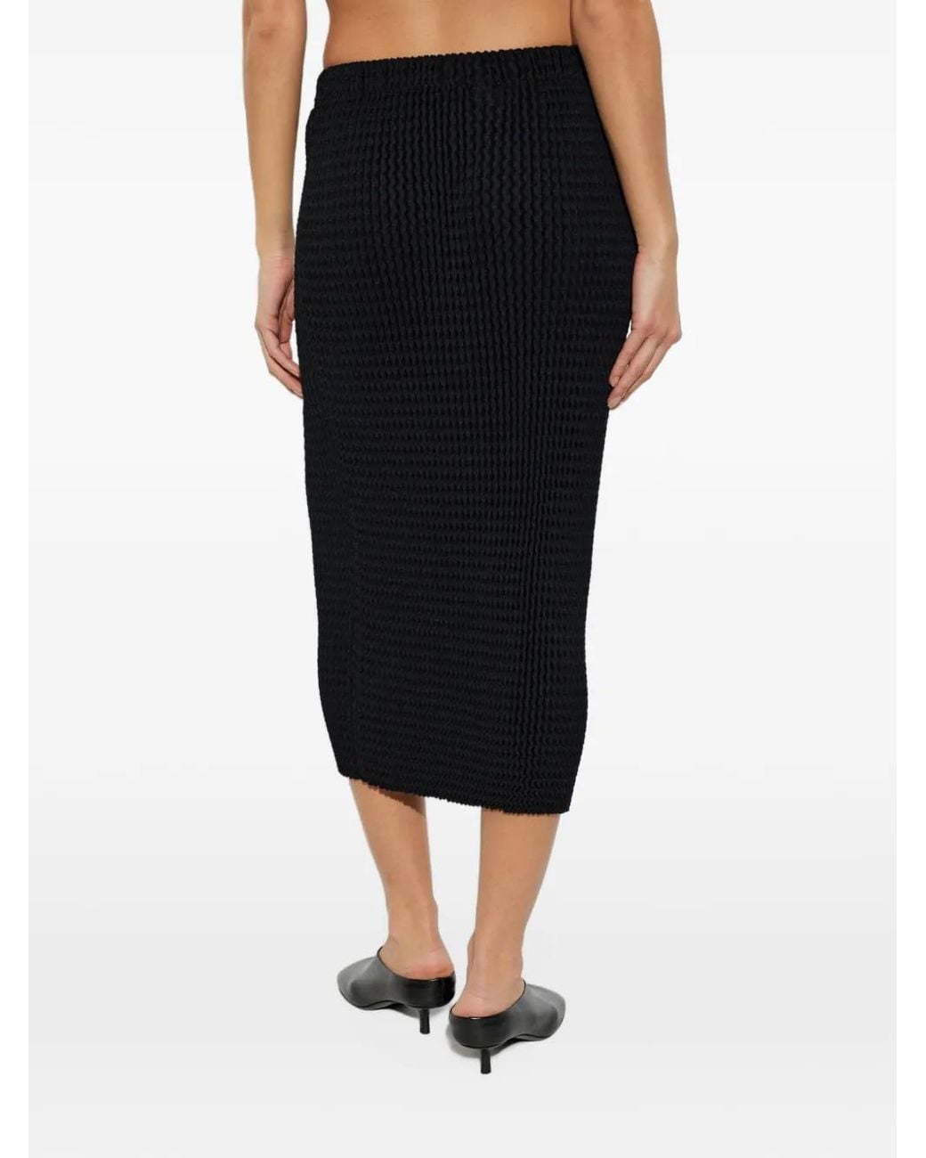 Issey Miyake Black Pleated Midi Skirt
