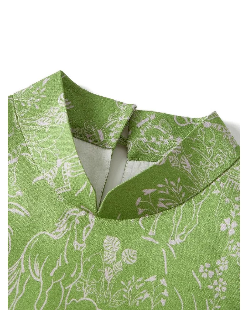 Shanghai Tang Green Mulberry Silk Midi Dress