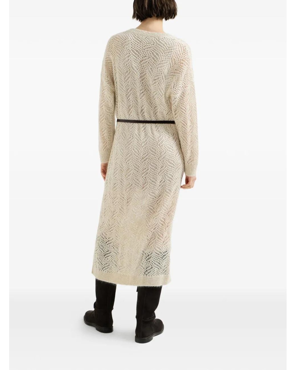 Brunello Cucinelli White Dazzling Abstract Leaf Knit Dress