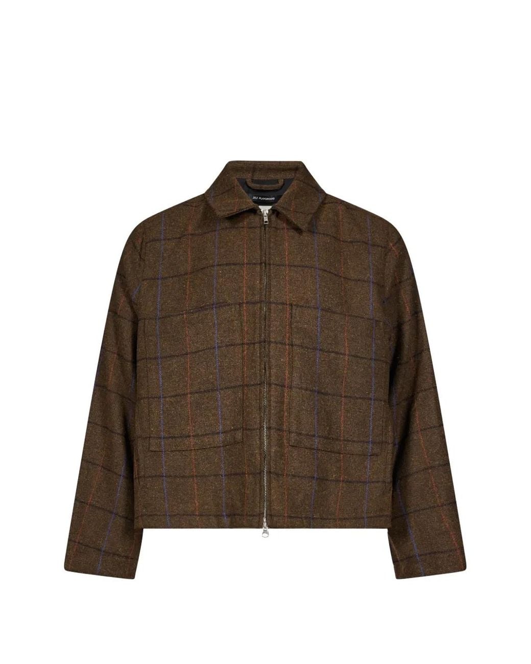 Song For The Mute Brown Checked Zip-Fastening Jacket for men