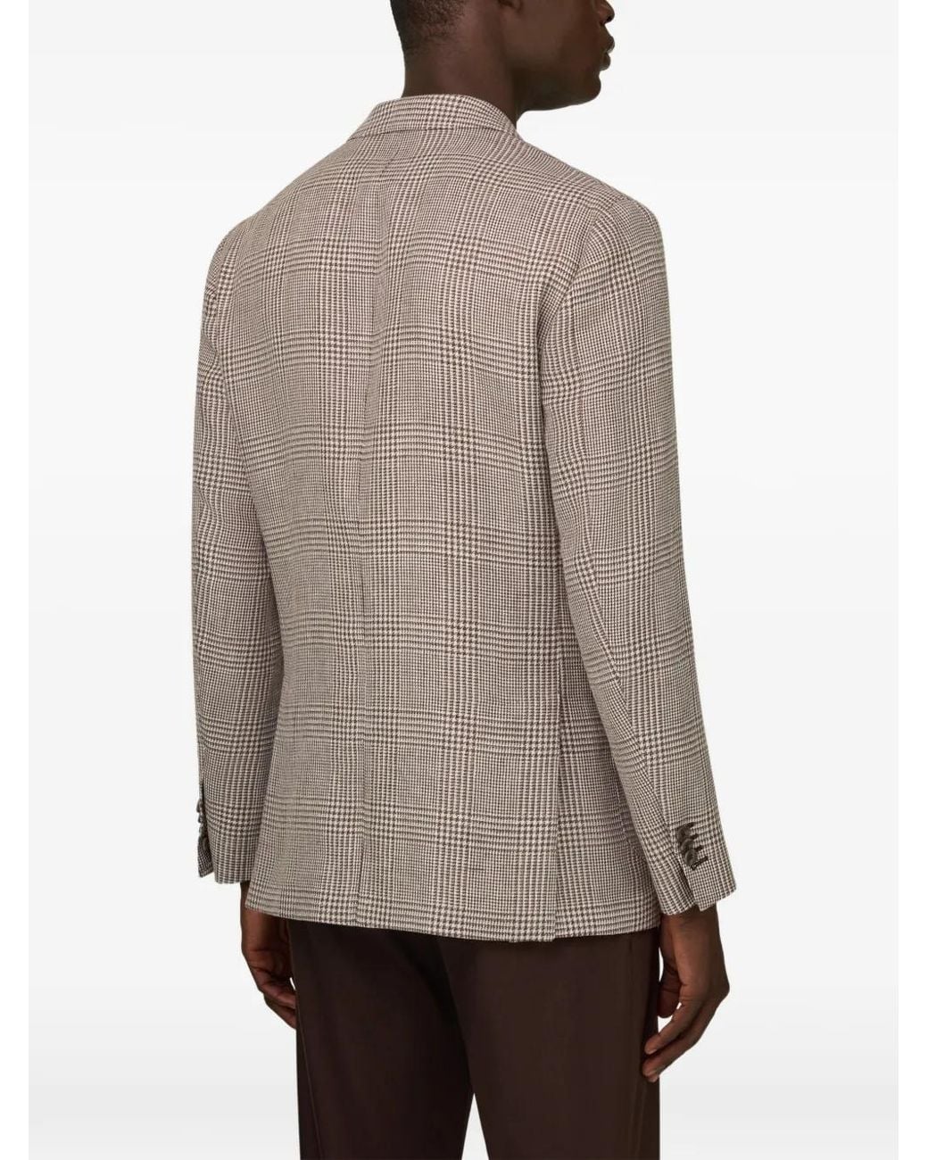 Boggi Gray Prince Of Wales Check Linen And Wool Jacket for men
