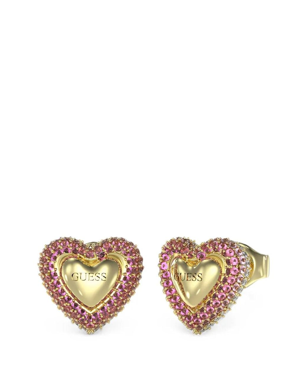Guess Metallic Pavé-Set Heart Earrings