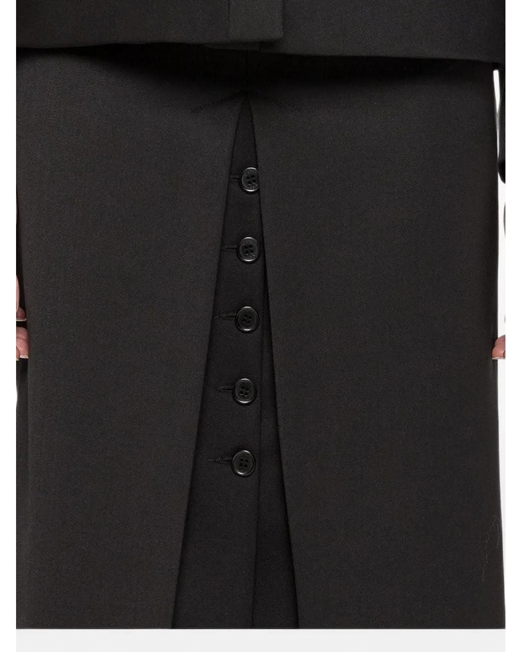 Nissa Black Wool-Blend Button Detail Midi Skirt