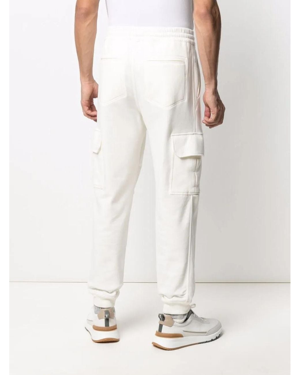 Brunello Cucinelli White Drawstring Cargo Cotton Joggers for men