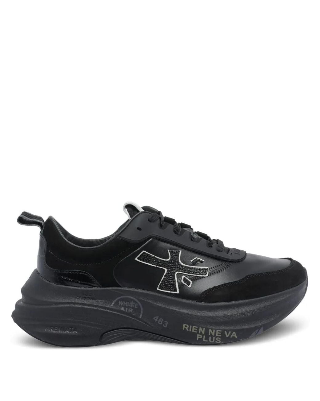 Premiata Black Sole Lace-Up Sneakers With Distinctive Logo