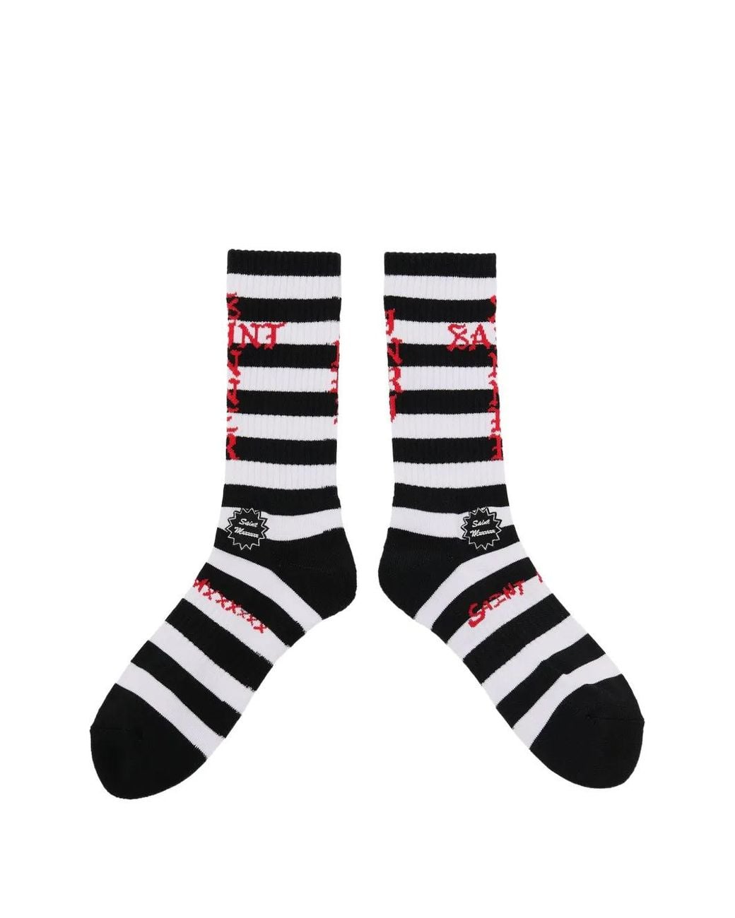 SAINT Mxxxxxx White Striped Logo-Print Socks