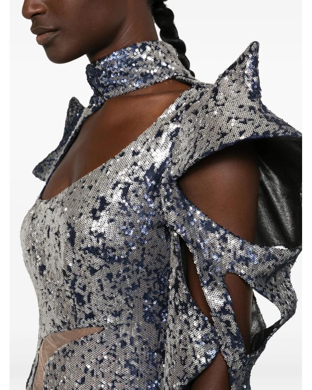 MITILIANE COUTURE Gray Sequin-Embellished Cut-Out Mini Dress