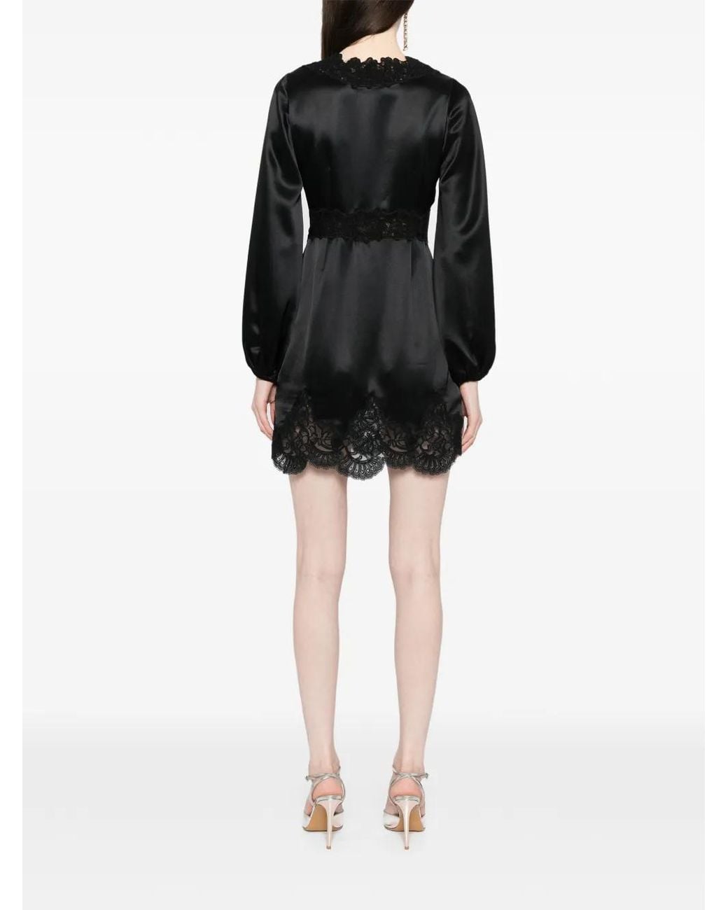 Cynthia Rowley Black Satin Lace Mini Dress