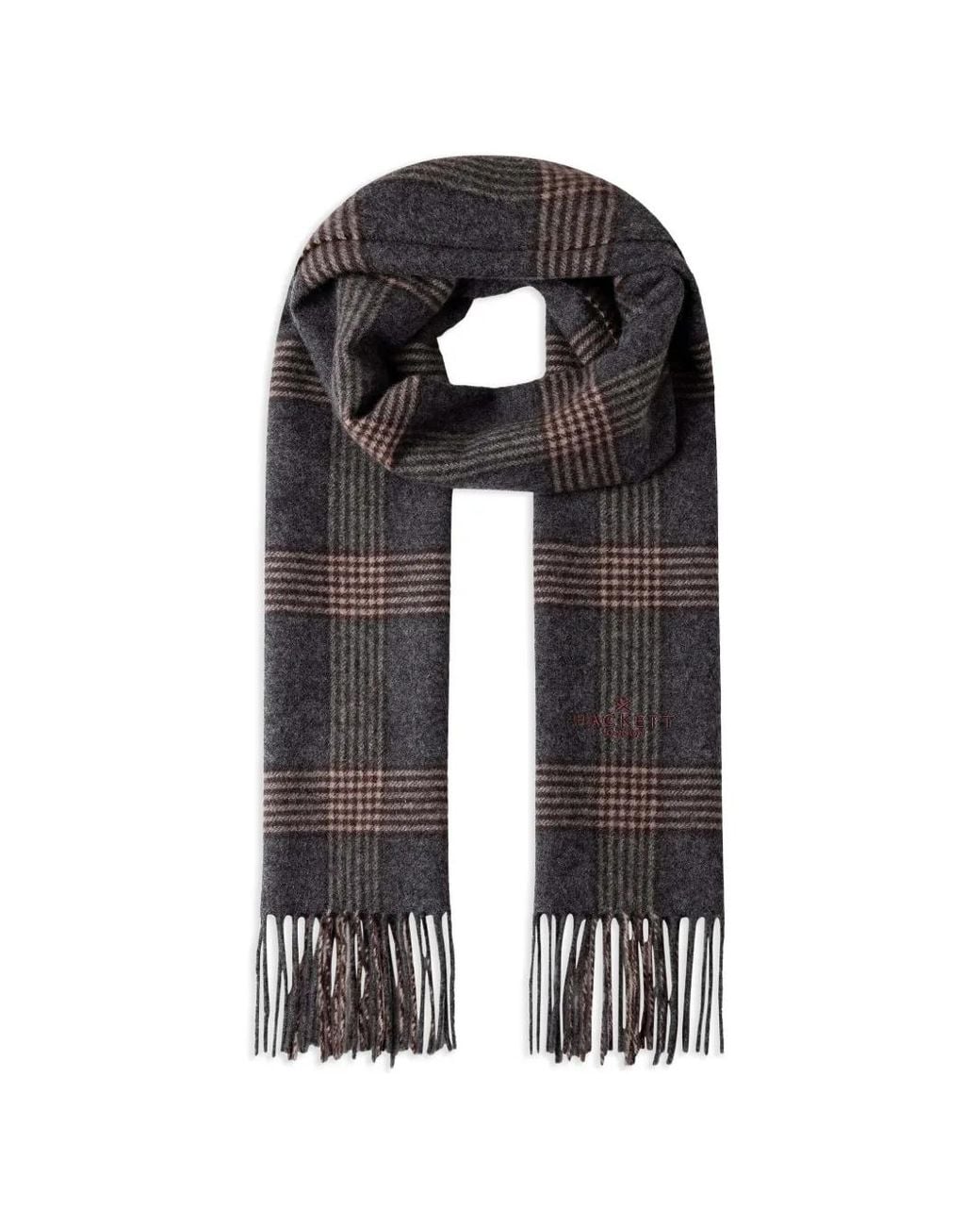 Hackett Black Plaid Logo-Embroidered Scarf for men
