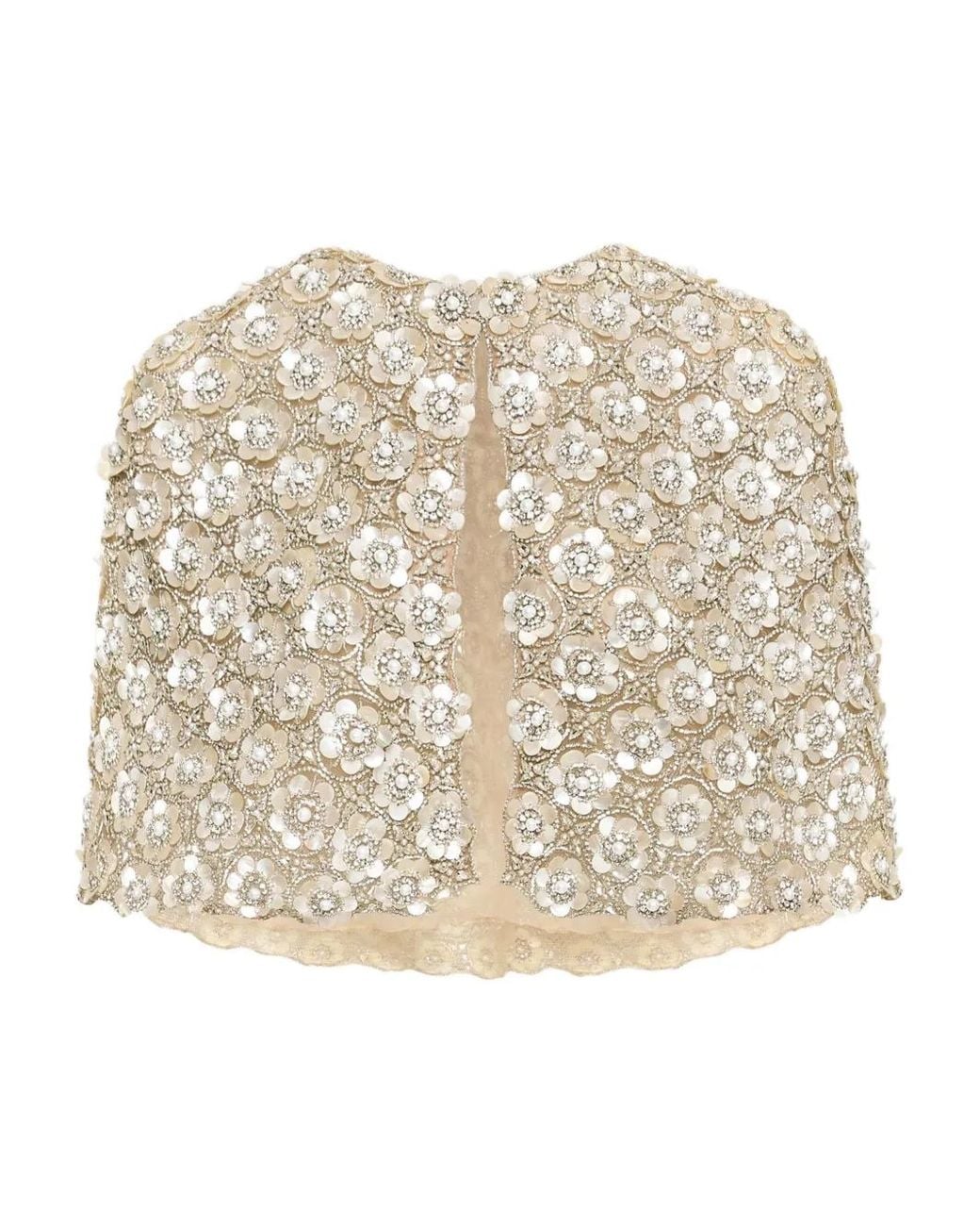 Oscar de la Renta Natural Floral-Embroidered Cape