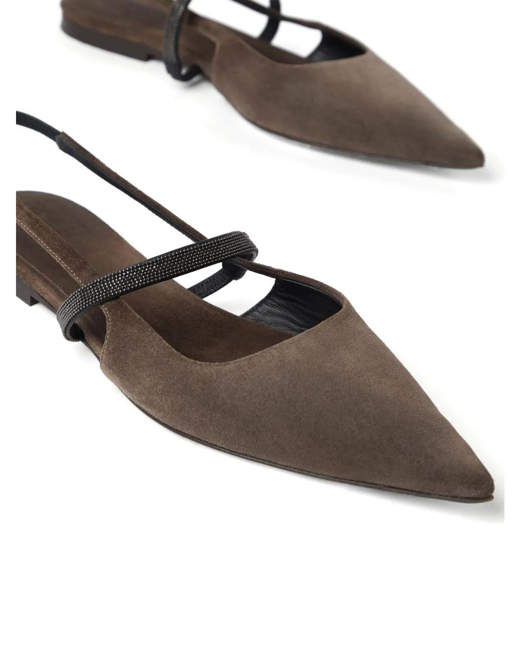 Brunello Cucinelli White Suede Leather Slingback Ballet Flats