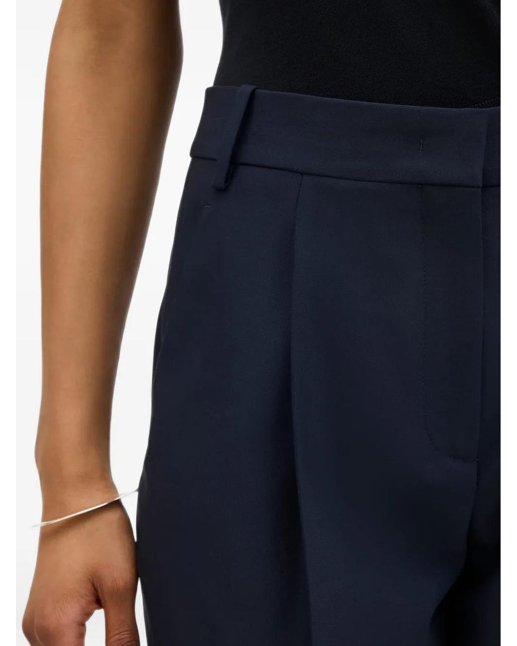 Another Tomorrow Blue Pleated Tapered-Leg Trousers