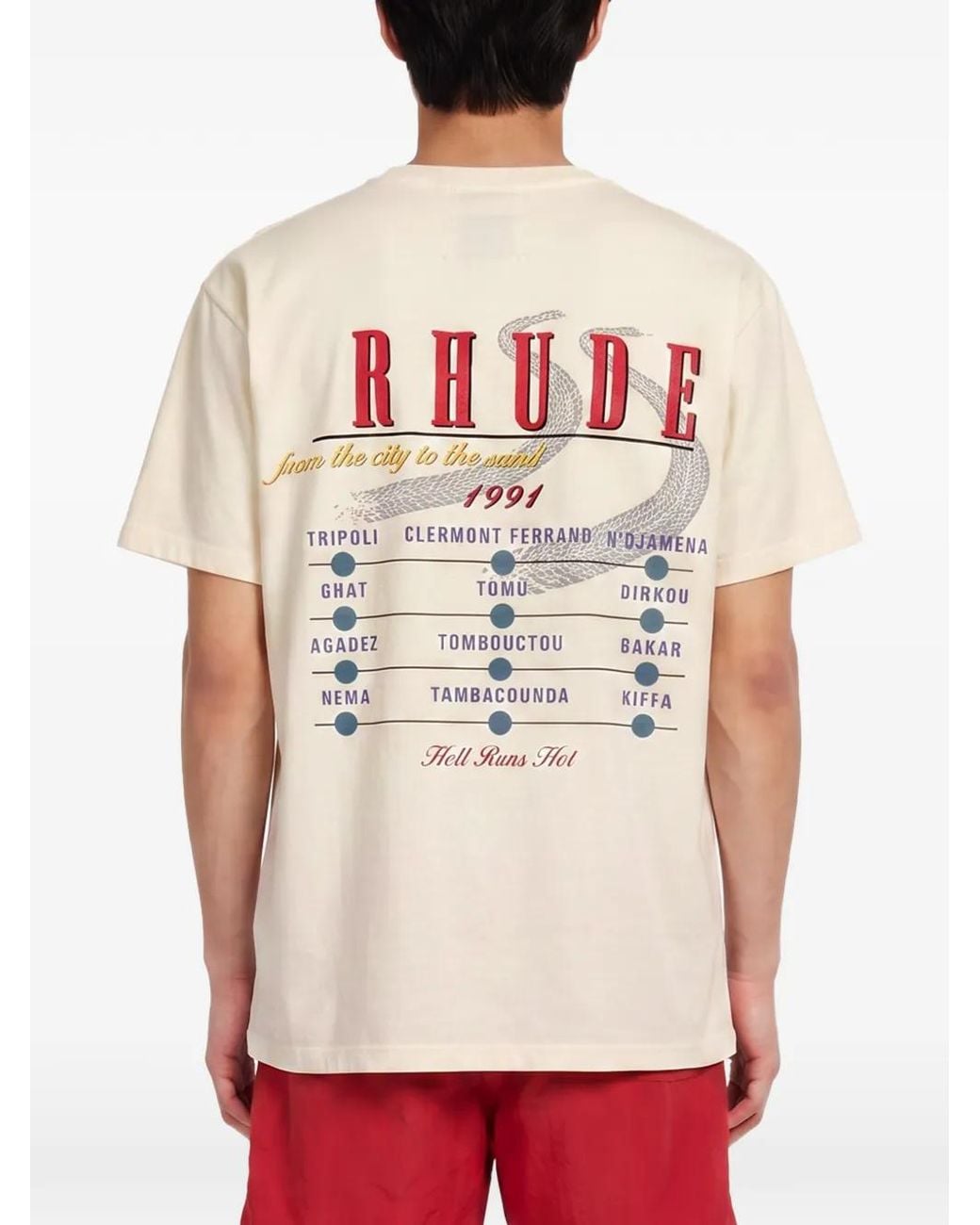 Rhude White Graphic-Print Cotton T-Shirt for men