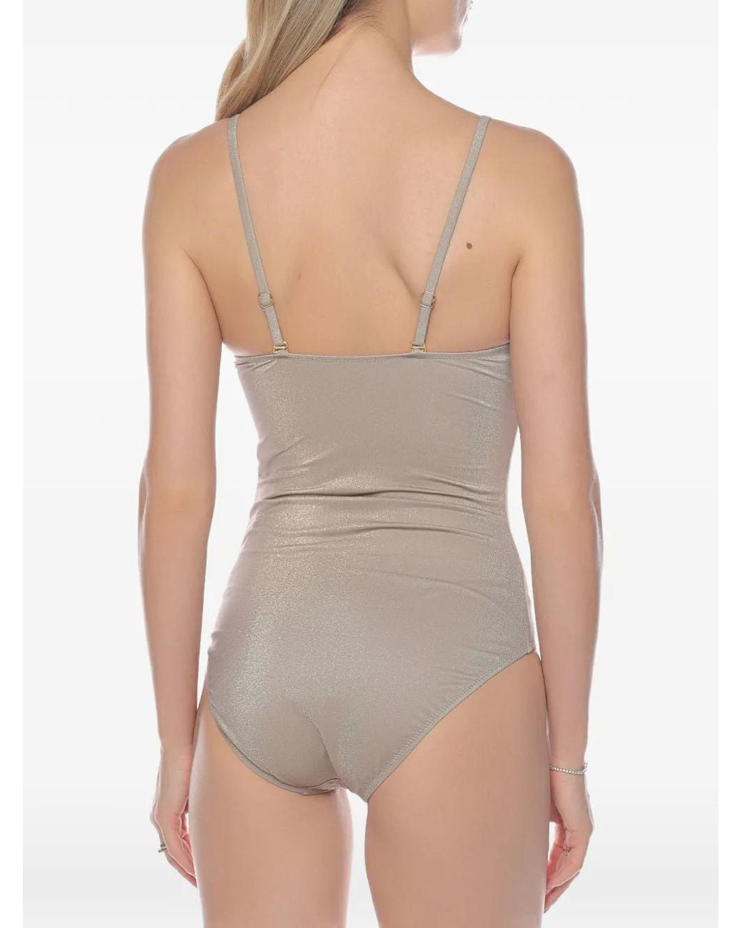 Gottex Gray Shell-Embellished Metallic Swimsuit