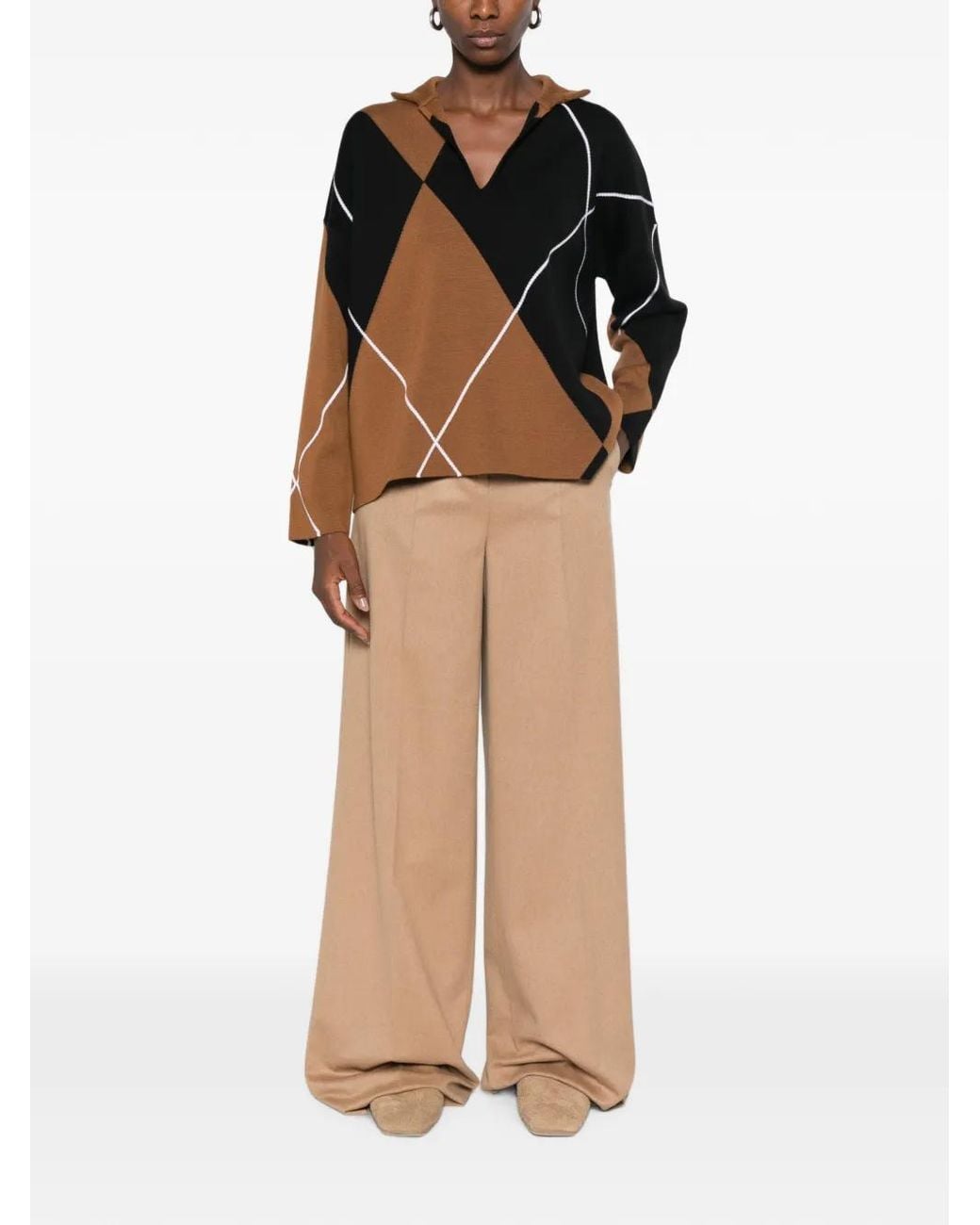 Max Mara Black Sala Argyle-Pattern Sweater