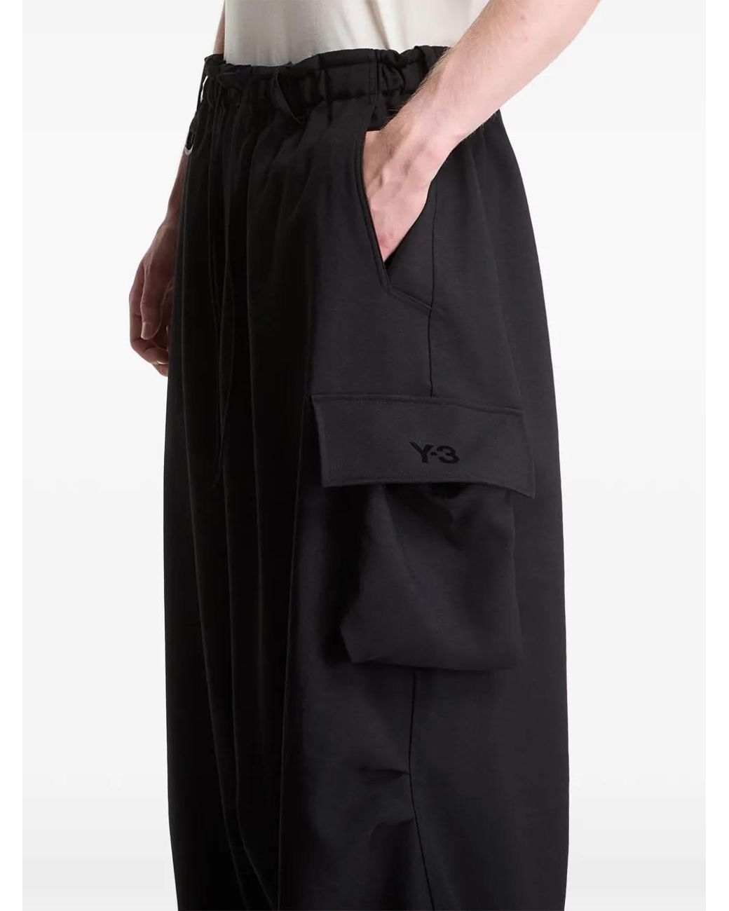 Y-3 Blue Pantalon Cargo À Logo Imprimé Et Lien De Resserrage