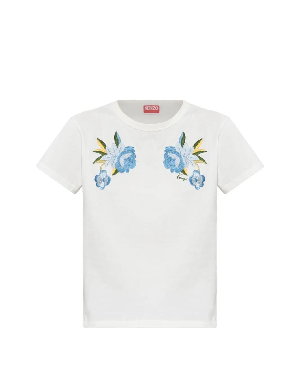 KENZO White Floral-Embroidered T-Shirt