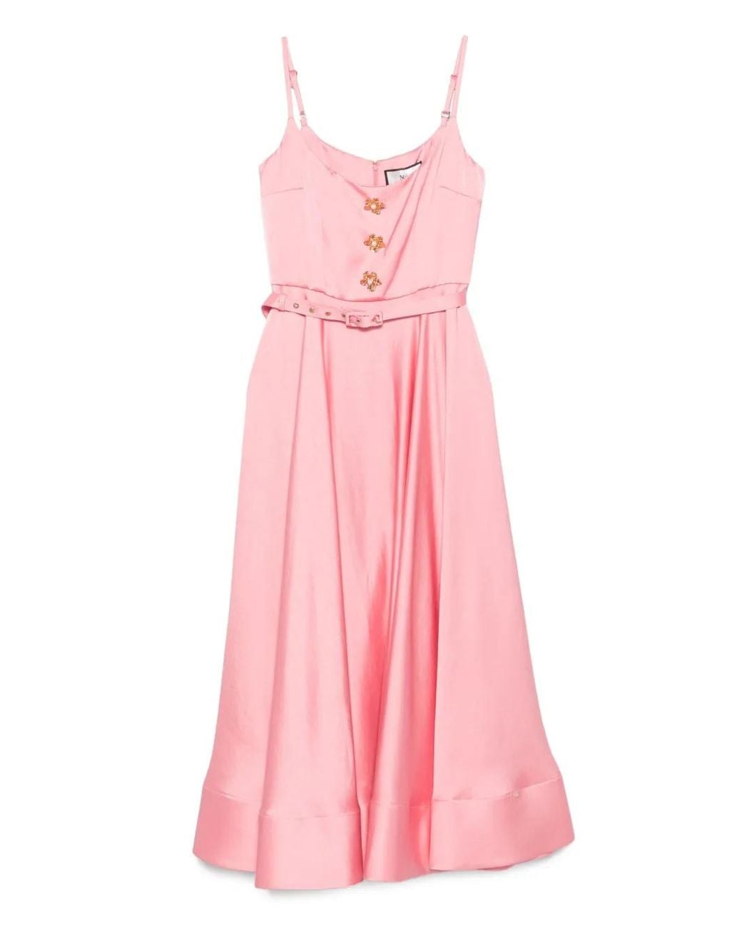 Nissa Pink Belted Midi Dress