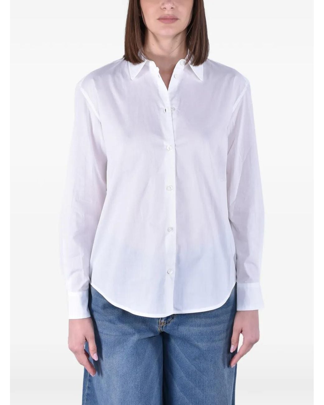 Mc2 Saint Barth White Chemise Rayée Meredith À Logo Brodé