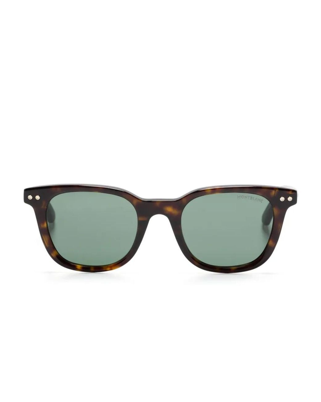 Montblanc Green Tortoiseshell Square-Frame Sunglasses for men