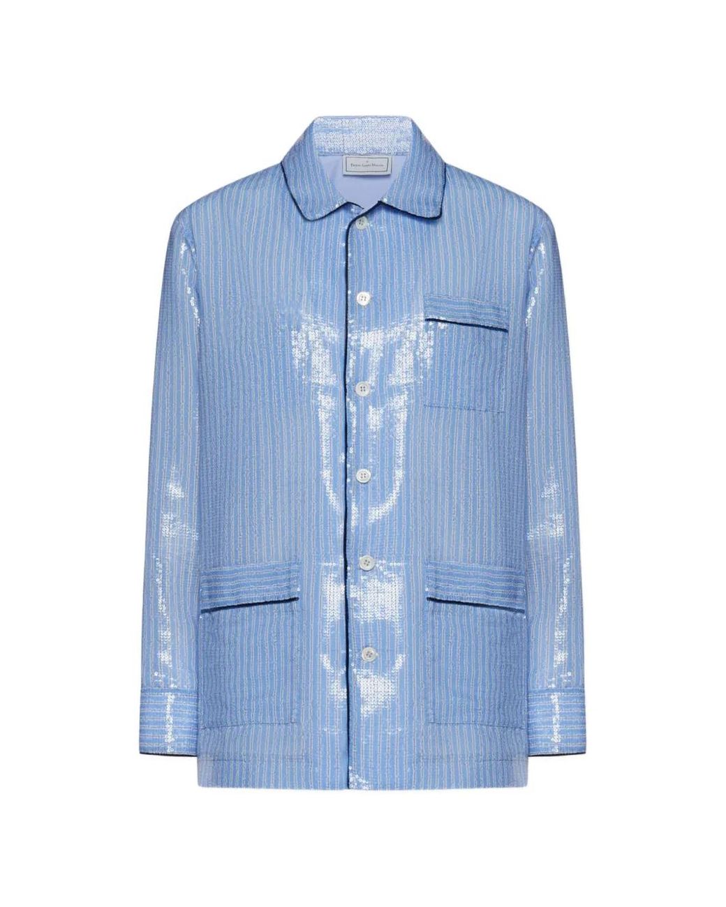 Pierre Louis Mascia Blue Kurhi Sequin-Embellished Striped Shirt