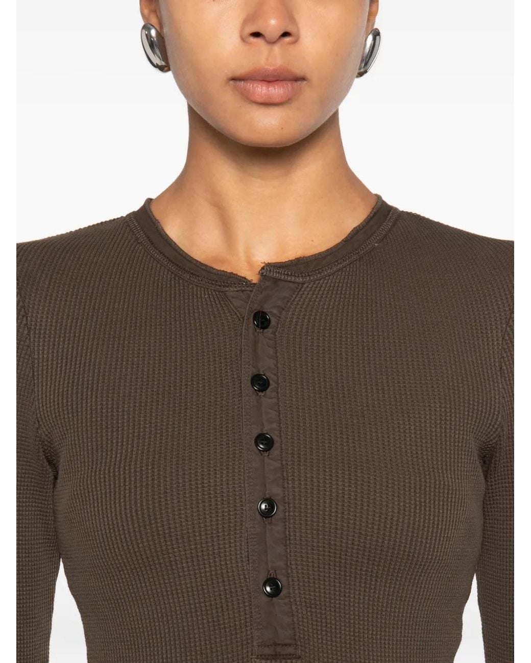 Citizens of Humanity Brown Drea Waffle-Knit Henley Top
