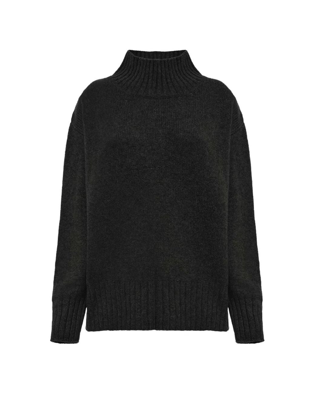 Malo Black Ribbed-Knit Turtleneck Sweater