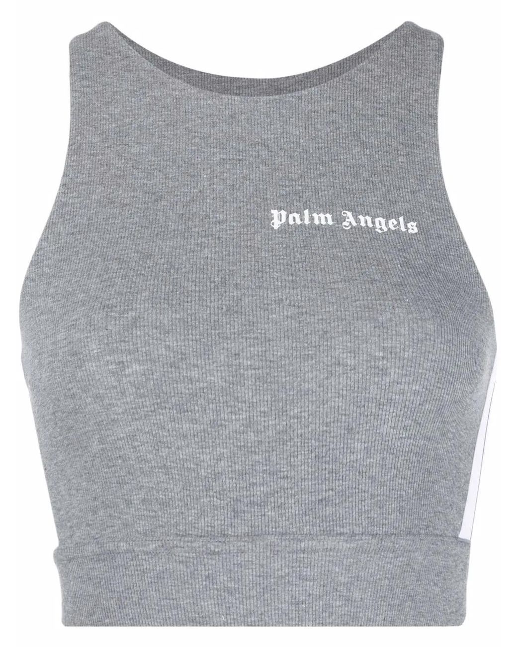 Palm Angels Gray Logo-Print Ribbed Sports Bra