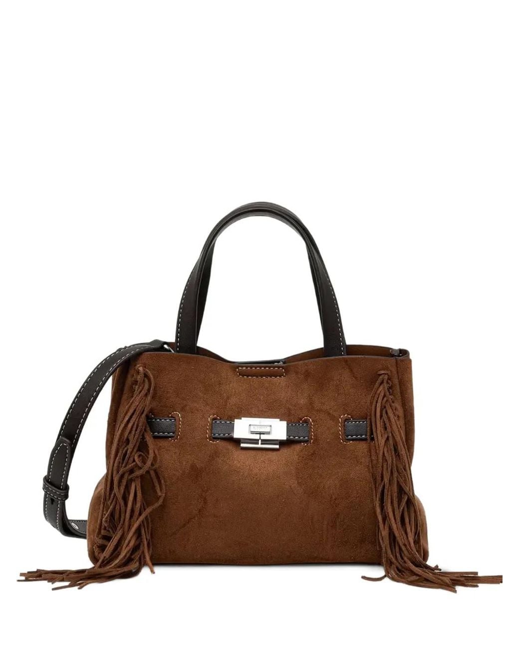 DKNY Brown Fringe-Trimmed Suede Tote Bag