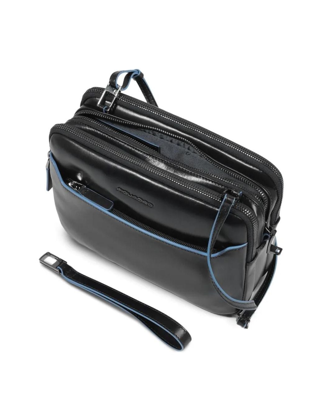 Piquadro Black Removable Strap Leather Clutch Bag