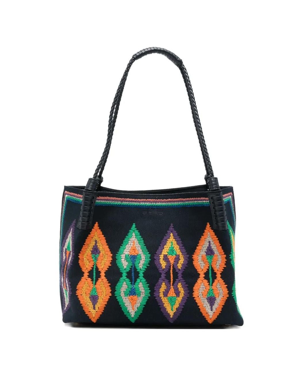 Bolso Shopper Libra Mediano De Lona Con Bordado Etro de color White