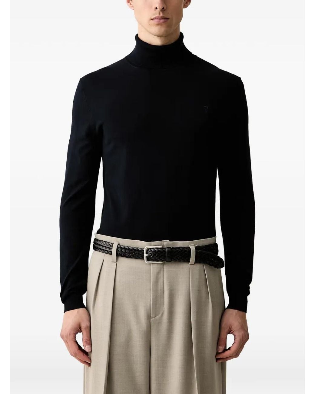 Trussardi Blue Roll-Neck Embroidered-Logo Sweater for men