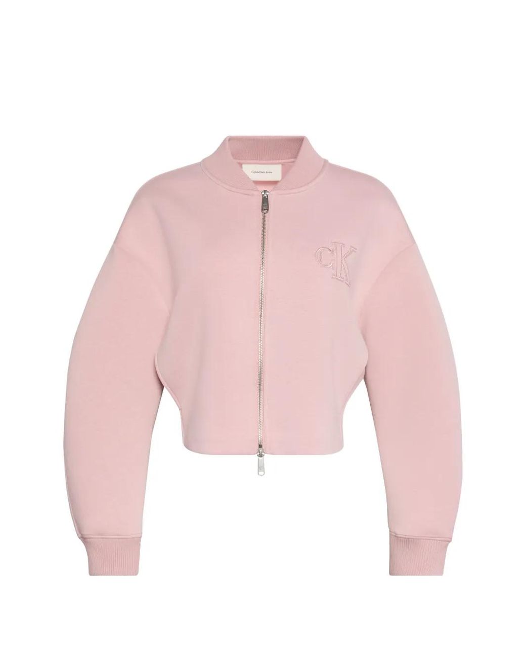 Calvin Klein Pink Logo-Embroidered Cropped Bomber Jacket