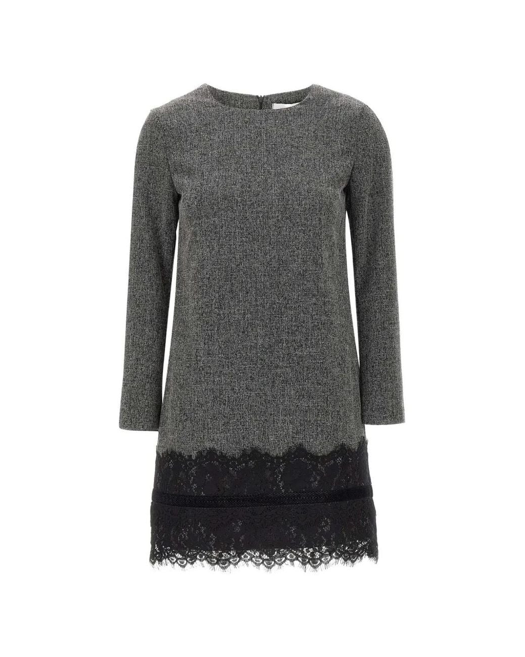 Kaos Gray Lace-Trimmed Bouclé-Tweed Midi Dress