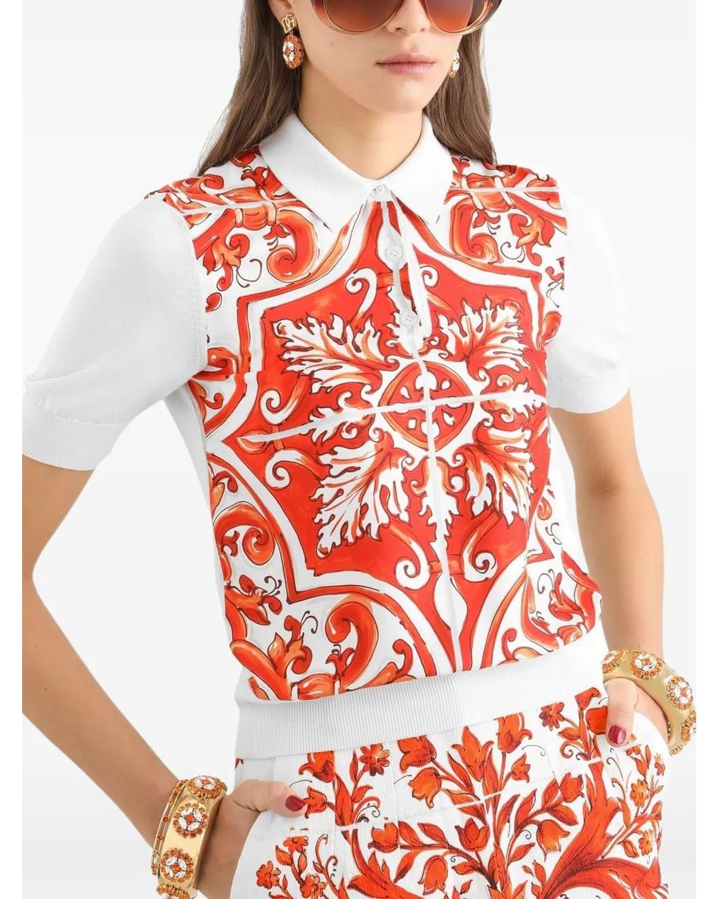 Dolce & Gabbana Red Majolica-Print Silk Pullover