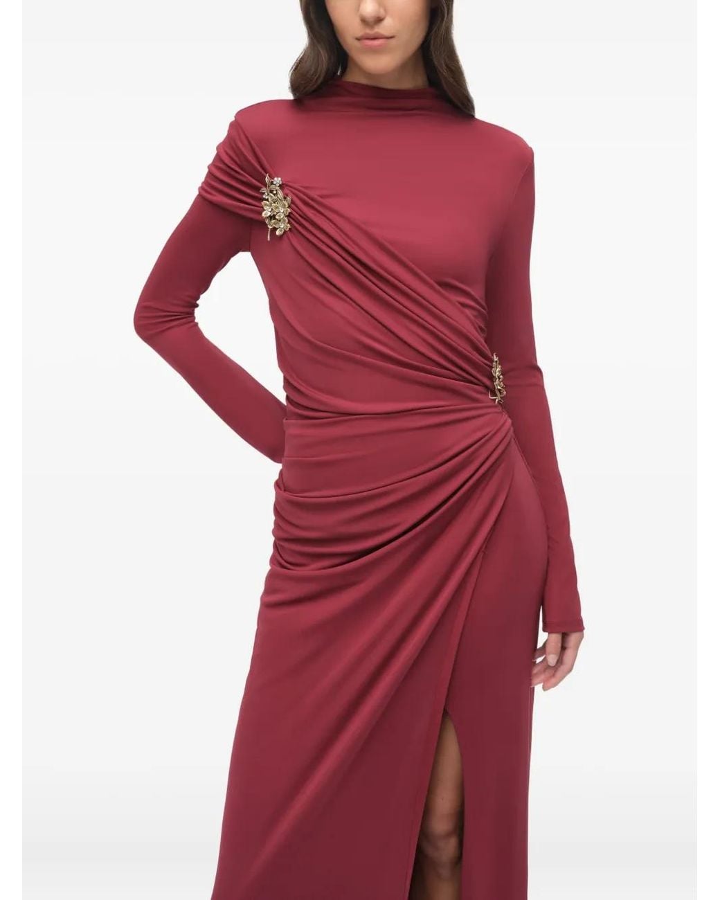 Jonathan Simkhai Red Izadora Draped Jewel-Embellished Dress