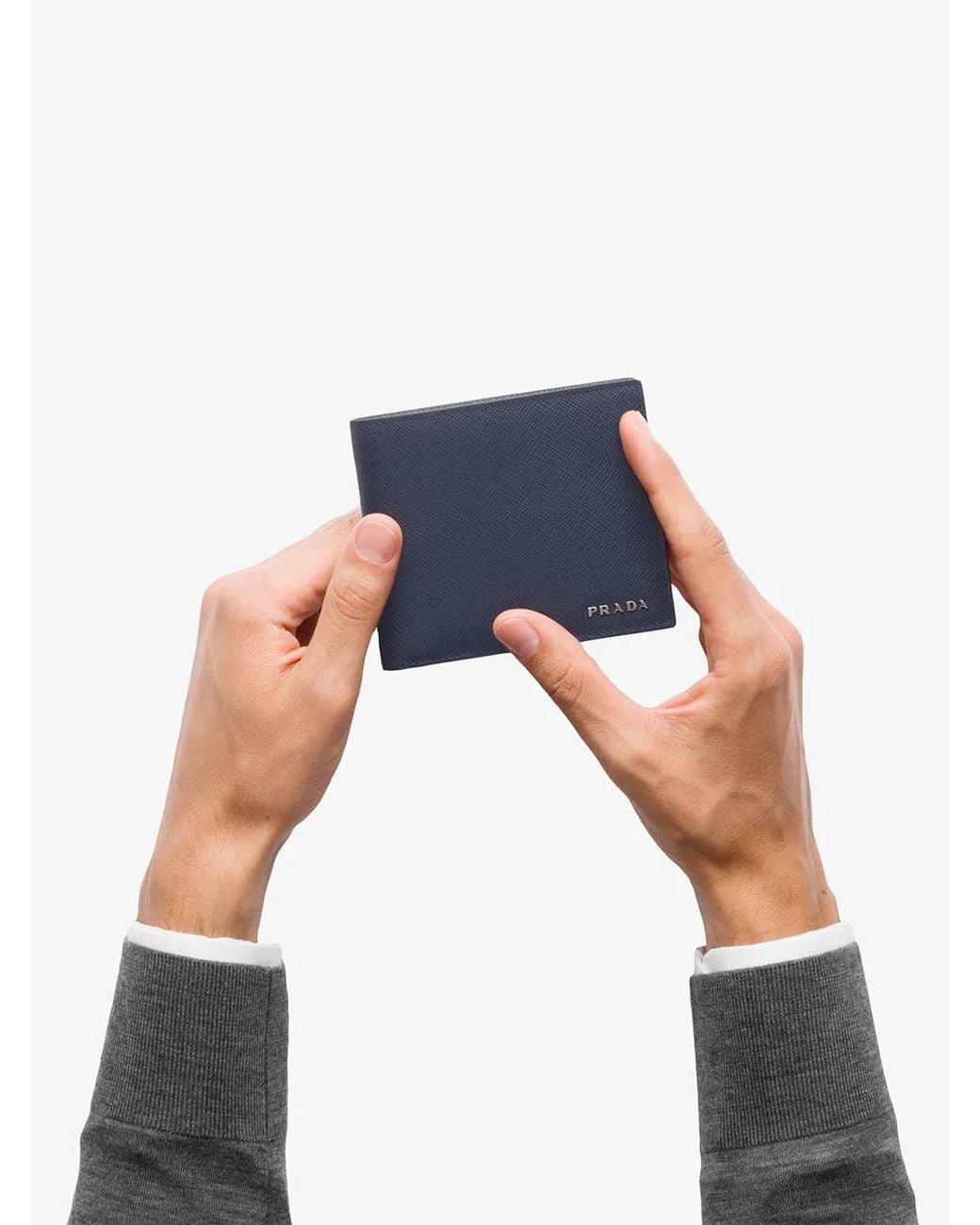 Prada Blue Two-Tone Card Holder for men