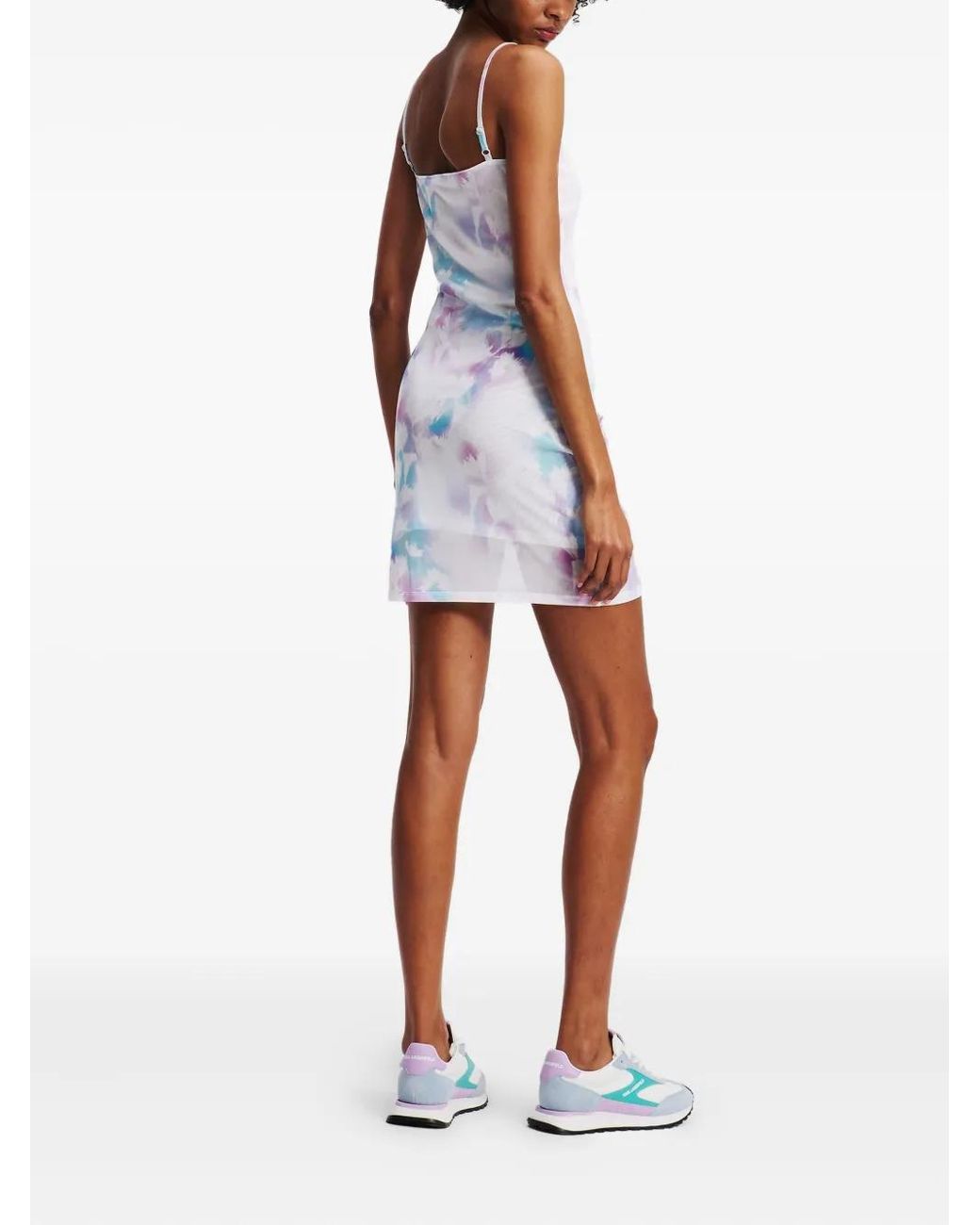 Karl Lagerfeld White Floral-Print Mesh Dress
