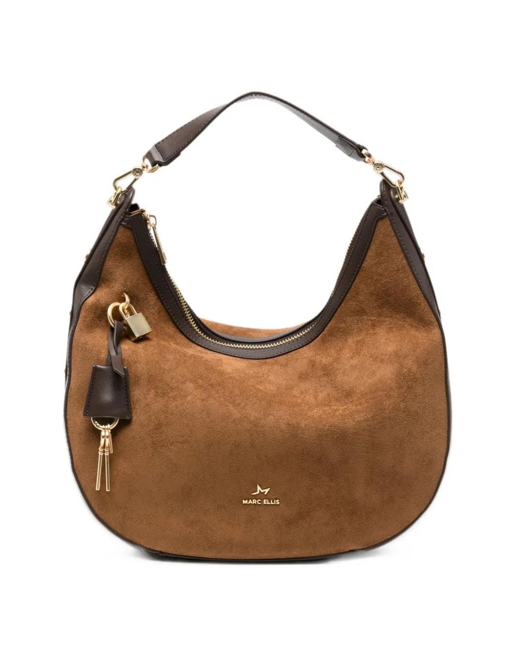 Marc Ellis Brown Sindy Key Stud-Embellished Suede Shoulder Bag