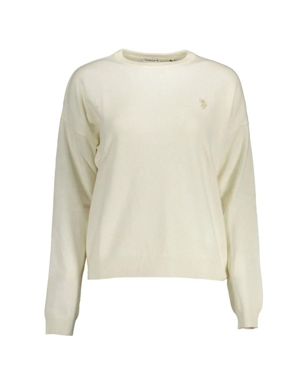 U.S. POLO ASSN. White Embroidered-Logo Crew-Neck Sweater