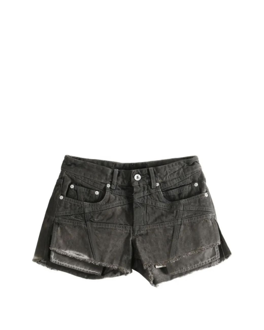 Rick Owens Black Short En Jean À Effet Usé