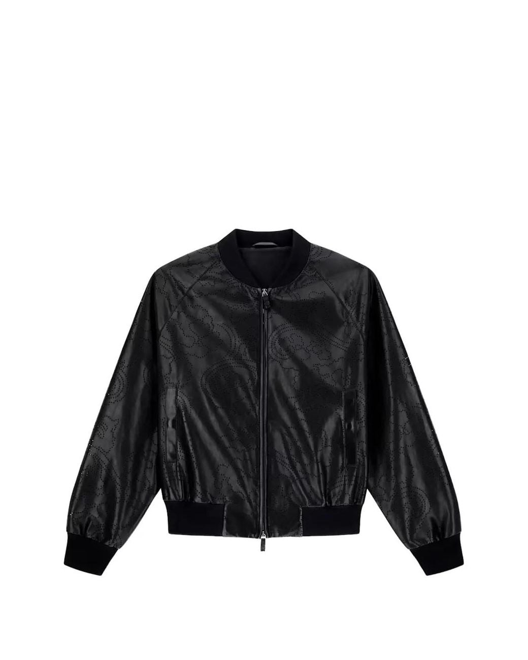 Giorgio Armani Black Perforated-Paisley Leather Bomber Jacket for men