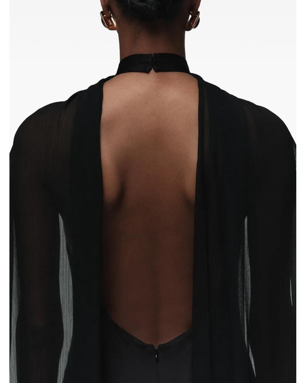 CAYET Black Farah Cape-Detail Open-Back Mini Dress