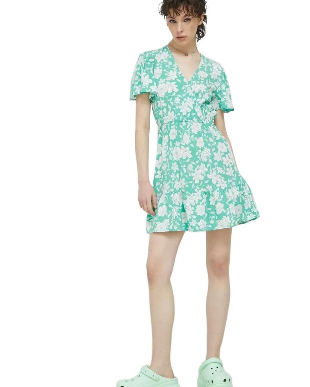 Billabong Blue Mini Spring Light V-Neck Floral-Detail Dress