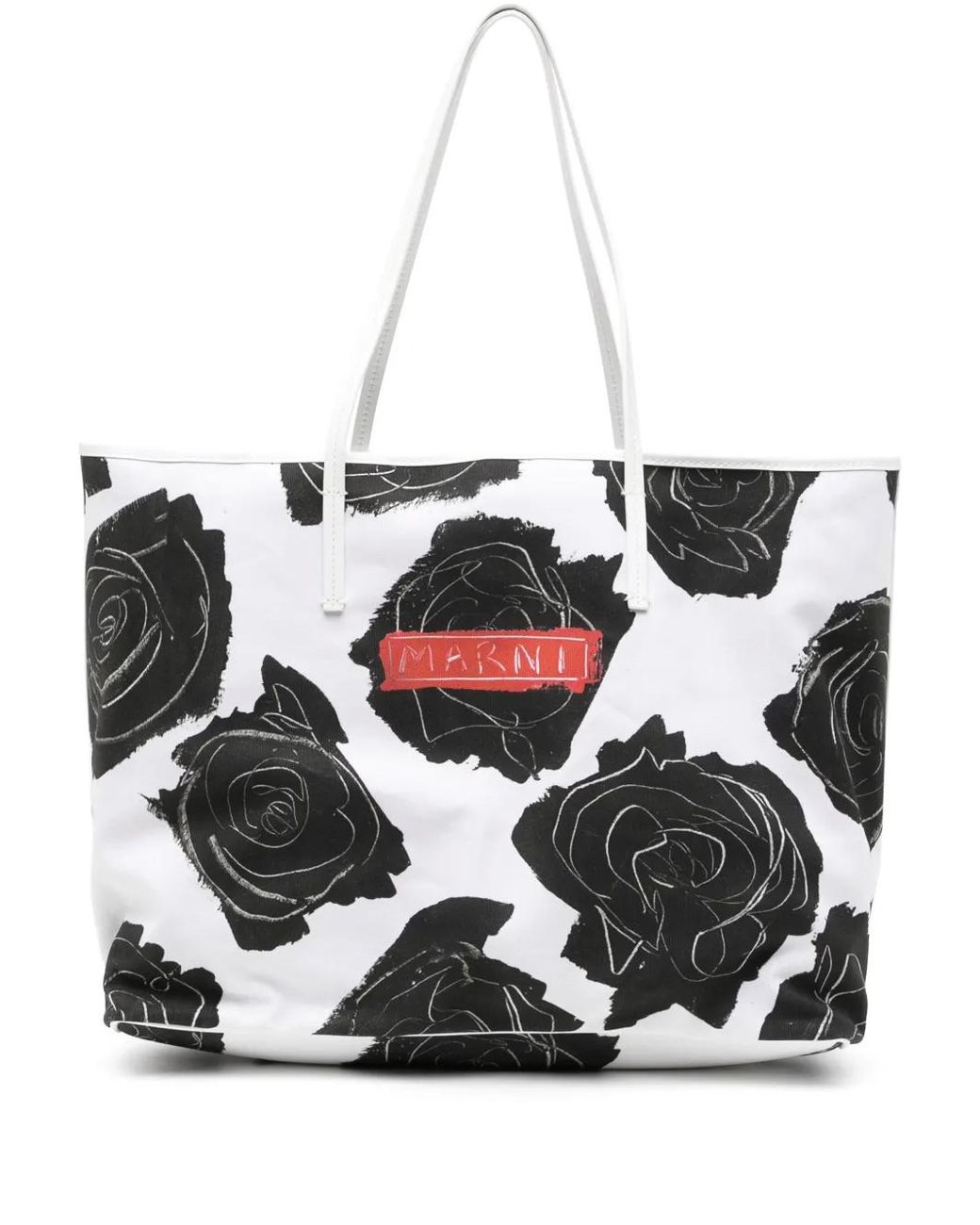 Marni Black Large Floral-Printed Tote Bag for men