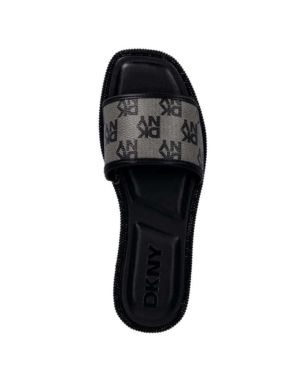DKNY Black Logo Pattern Embellished Slides