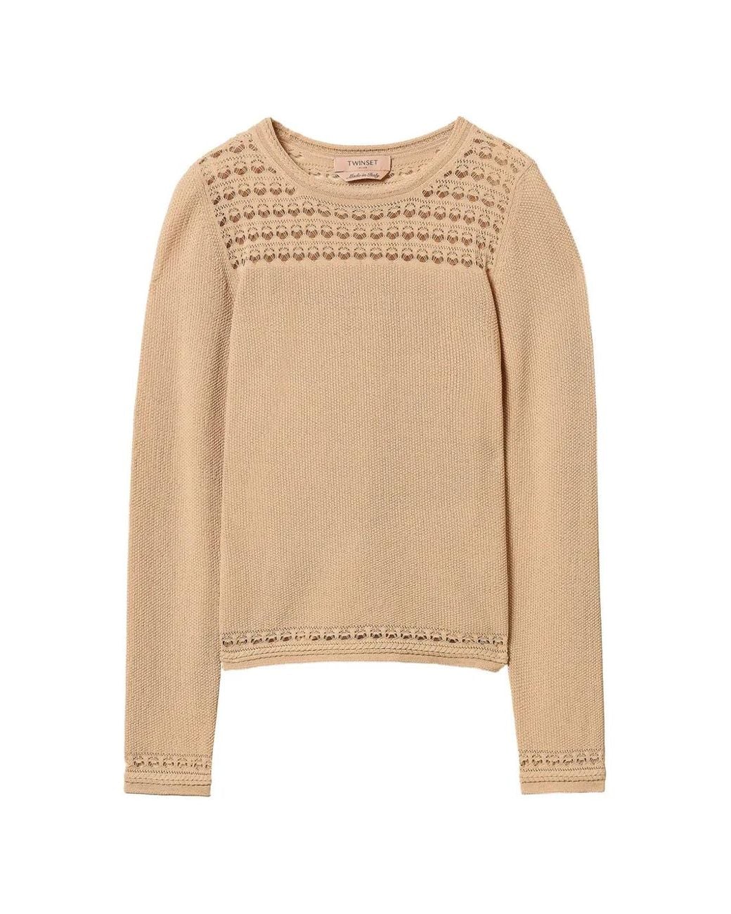 Twinset Natural Crew-Neck Jumper With Cable Pattern